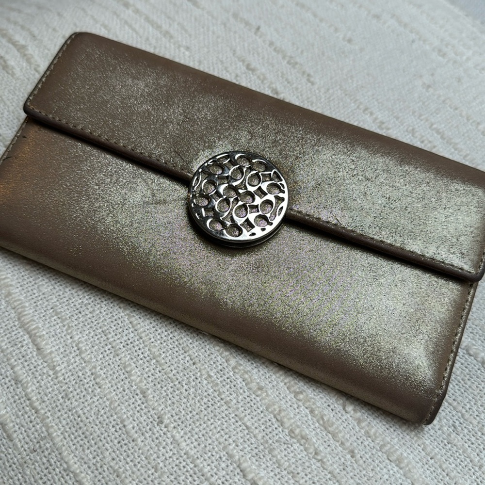 Gold Iridescent Coach Wallet Size Large